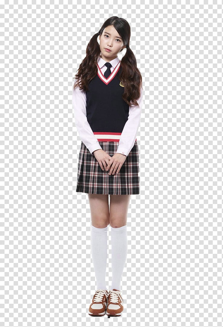 Asian girl, woman in black vest, white uniform, and plaid skirt outfit transparent background PNG clipart