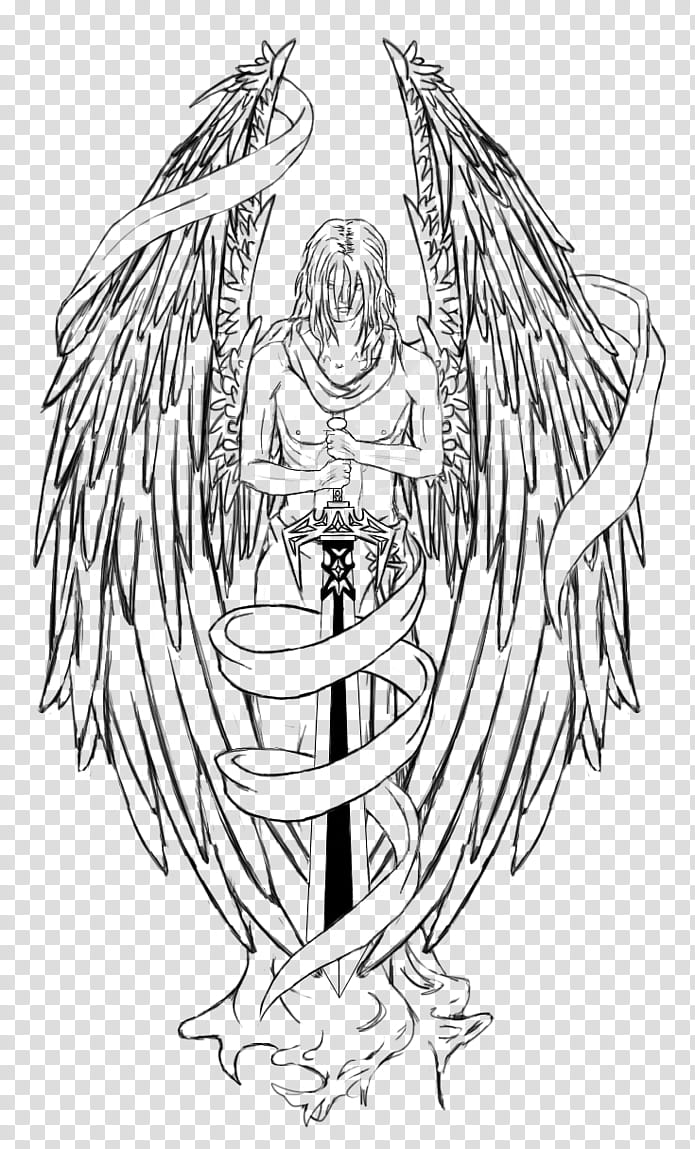 Angel Tattoo, female angel with sword drawing transparent background PNG clipart