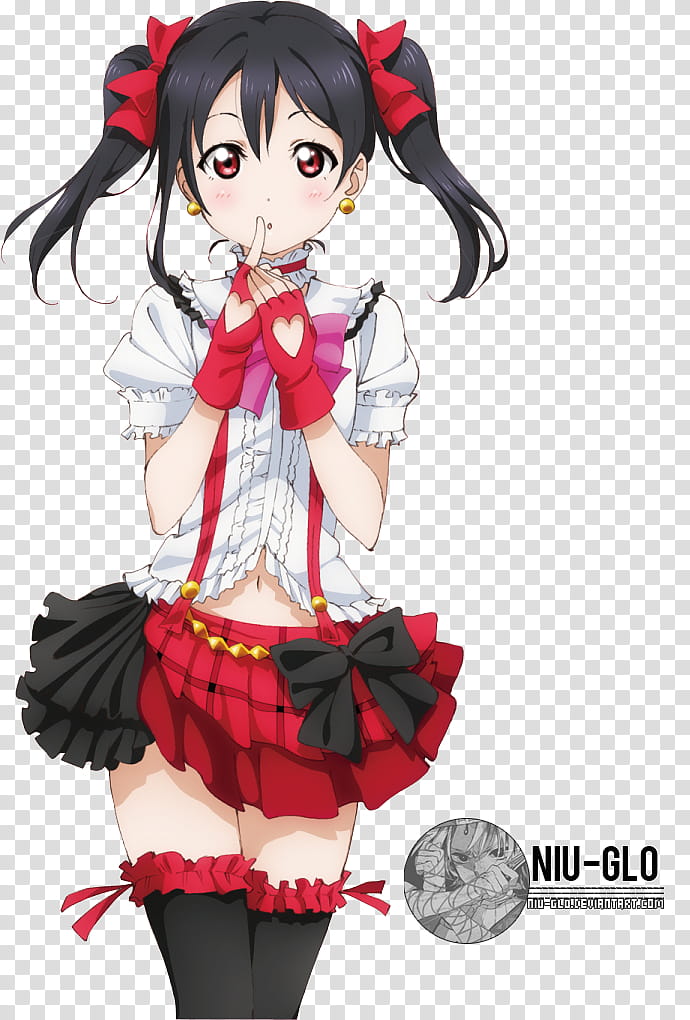 Yazawa Niko Love Live Render, drawing of a female anime character in black and red skirt transparent background PNG clipart