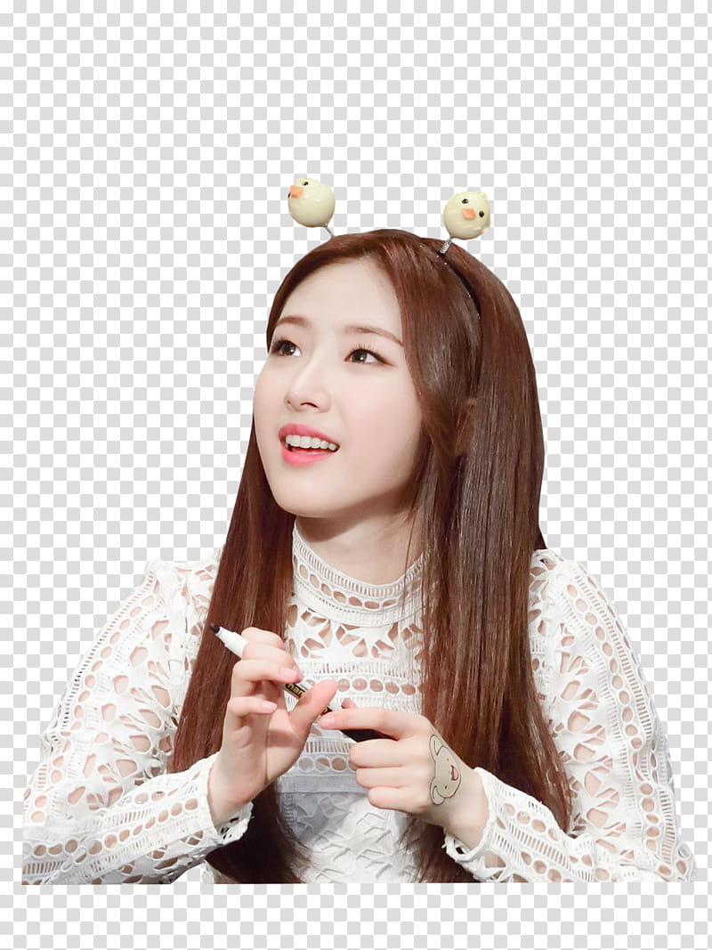 LOONA Ha Seul, woman wearing white long-sleeved shirt holding marker while smiling transparent background PNG clipart