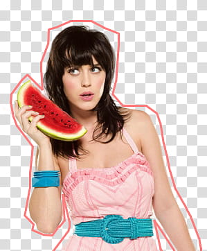 Katty Perry, Katy Perry holding slice of watermelon transparent background PNG clipart