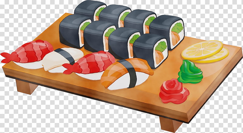 Sushi, Watercolor, Paint, Wet Ink, Shoe, Mitsui Cuisine M, Table, Food transparent background PNG clipart
