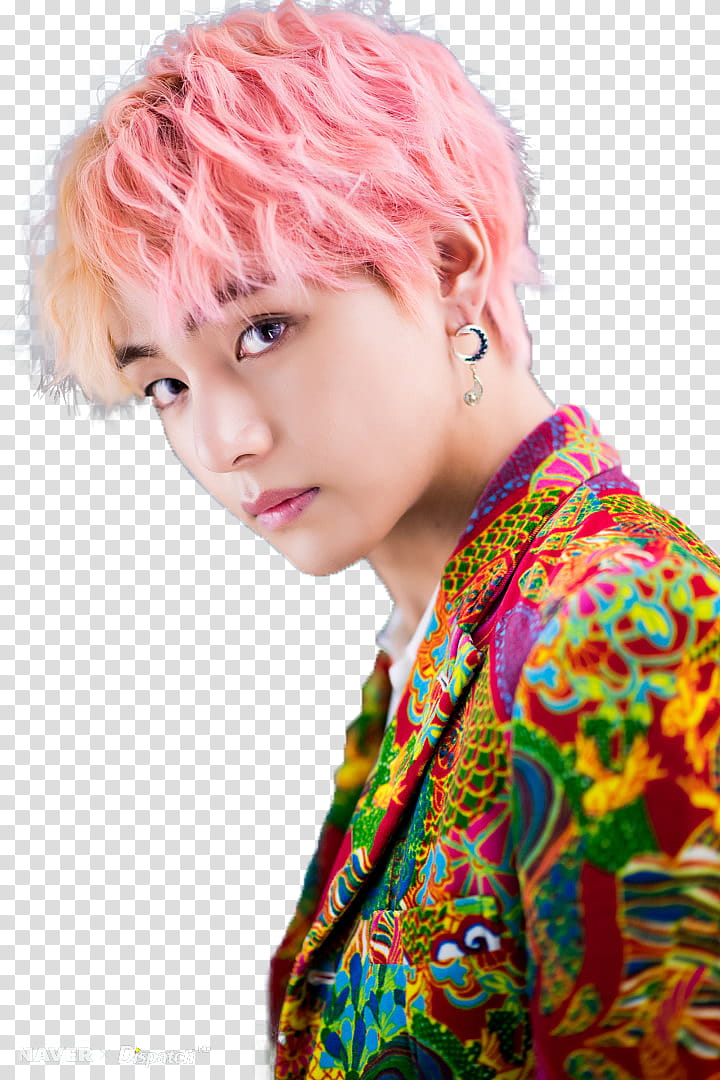 Taehyung, man wearing floral top transparent background PNG clipart