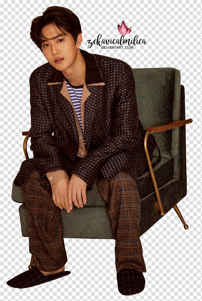 EXO Suho  Season Greetings, man sitting gray armchair transparent background PNG clipart
