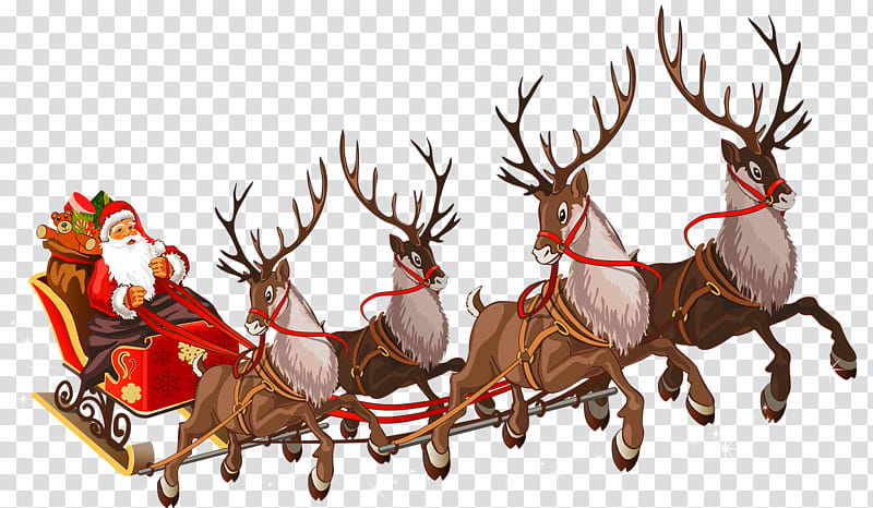 Christmas Santa Claus, Mrs Claus, Rudolph, Sled, Reindeer, Santa Clauss Reindeer, Christmas Day, Santa Claus Village transparent background PNG clipart