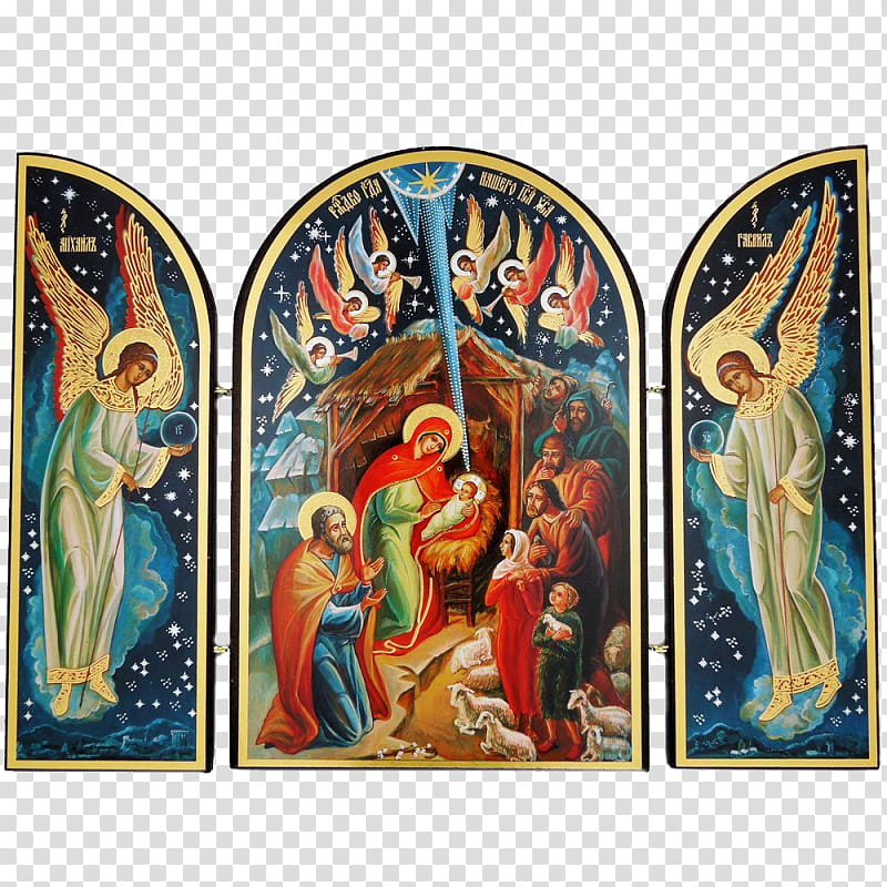 Christmas Nativity, Nativity Of Jesus, Christmas Day, Triptych, Russian Icons, Painting, Nativity Scene, Christianity transparent background PNG clipart
