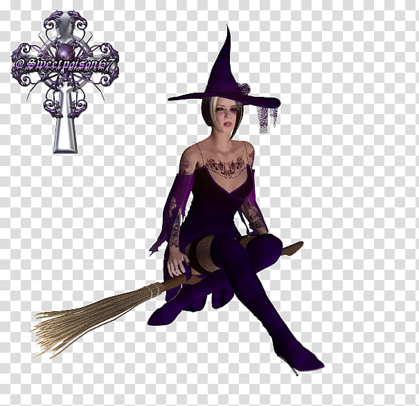 witch purple, woman riding on stick broom illustration transparent background PNG clipart