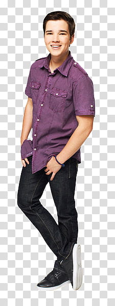 iCarly, man wearing purple short-sleeved button-up shirt and black jeans transparent background PNG clipart