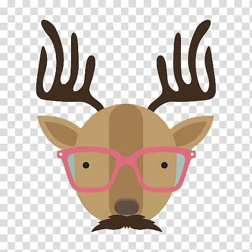Hipster Xmas, brown and black deer wearing pink sunglasses transparent background PNG clipart