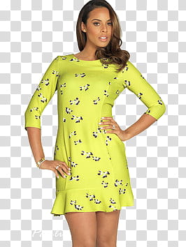 Rochelle Humes Very Co UK nes, woman wearing green floral crew-neck long-sleeved dress transparent background PNG clipart