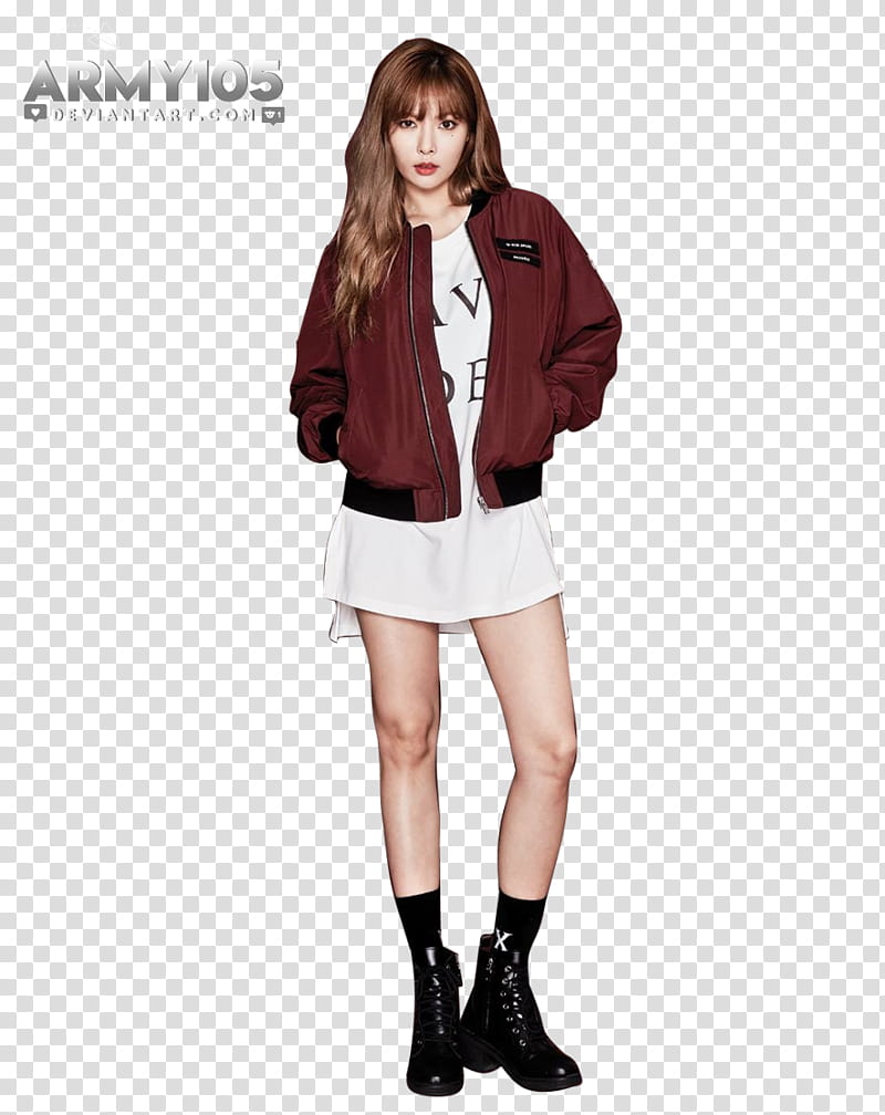 Hyuna triple h, woman wearing maroon zip-up jacket standing transparent background PNG clipart