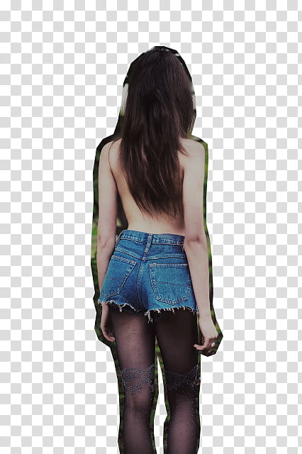 TEENS S, standing woman wearing blue denim short shorts transparent background PNG clipart