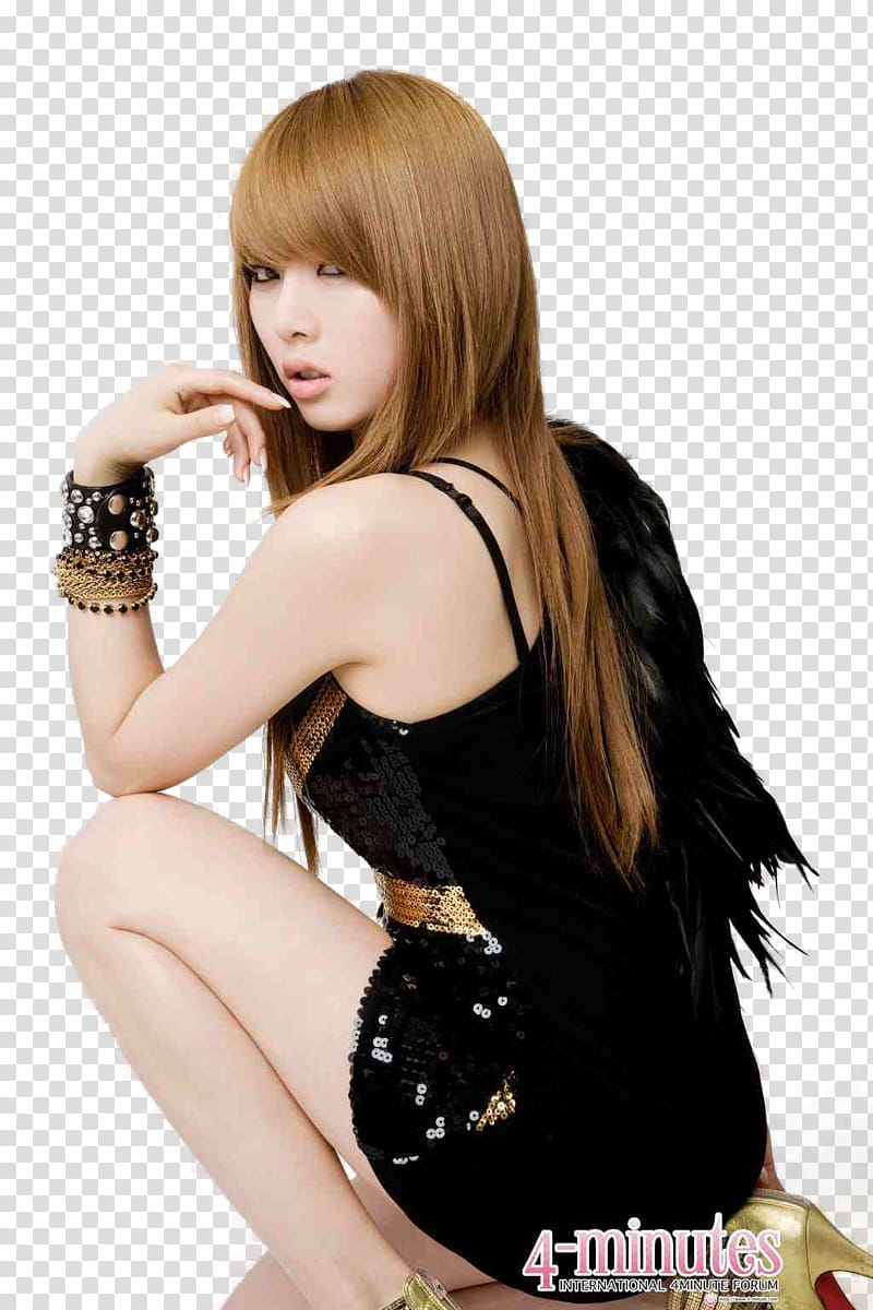 Hyuna Minute, woman wearing black spaghetti strap dress transparent background PNG clipart