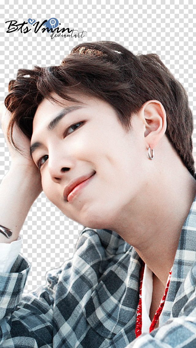 Kim Namjoon, man smiling and touching his hair transparent background PNG clipart