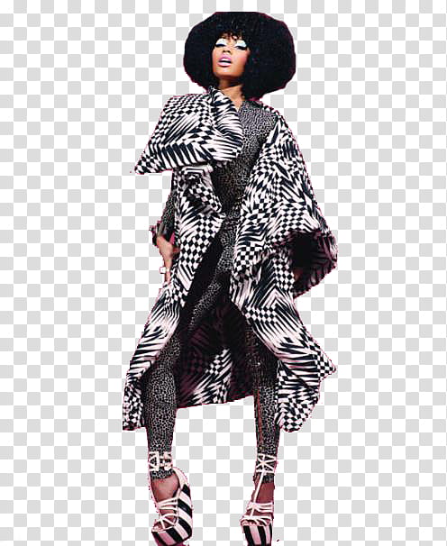 Nicki Minaj, woman in black and white animal pattern coat transparent background PNG clipart