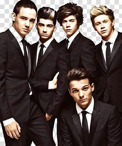 One direction, One Direction in black suit jackets and dress pants \ transparent background PNG clipart