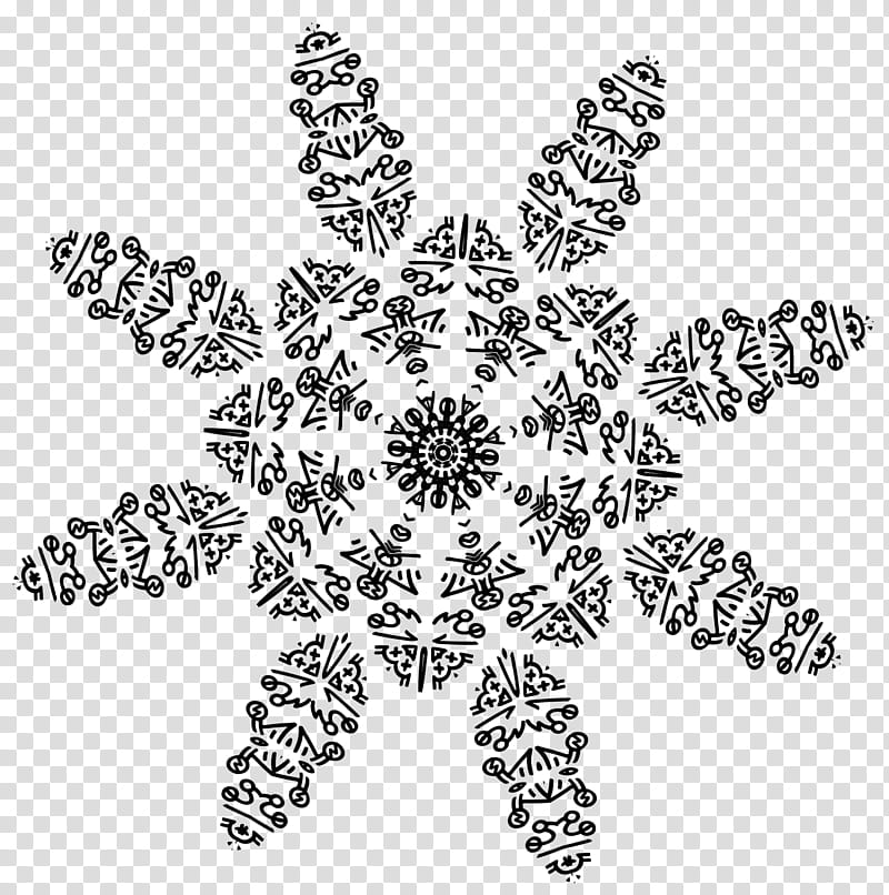 Snowflake Spoke wheel  free flakes, black and white mandala flower illustration transparent background PNG clipart