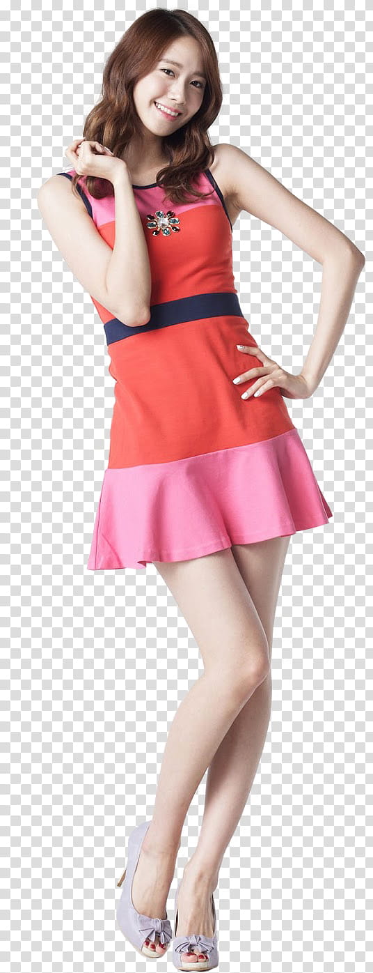 YoonA SNSD render, woman wearing red and pink sleeveless mini dress transparent background PNG clipart