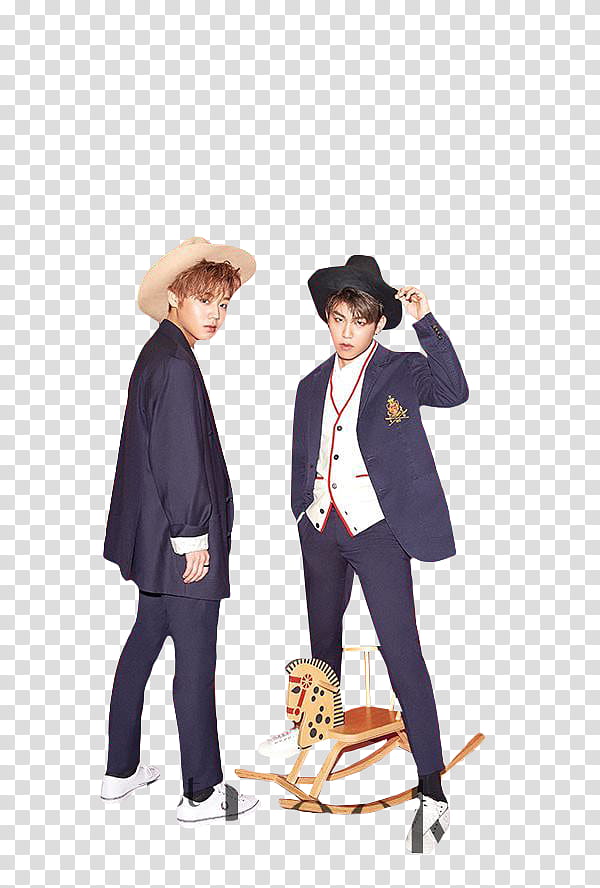 Jihoon and Woojin Wanna One, two men wearing black suits transparent background PNG clipart