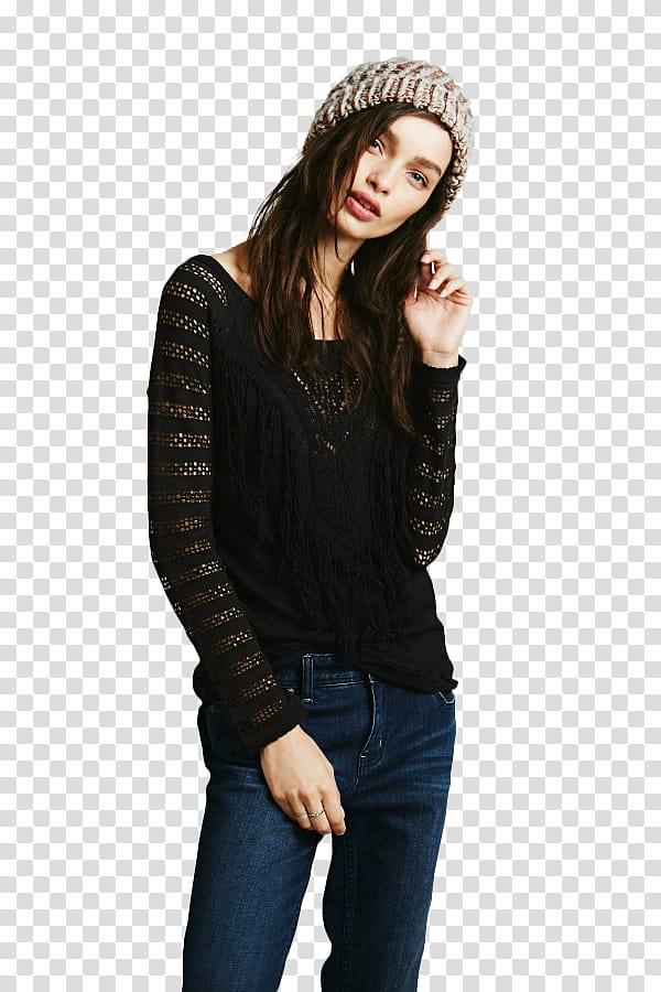 Luma Grothe, woman in black long-sleeved top and blue jeans transparent background PNG clipart