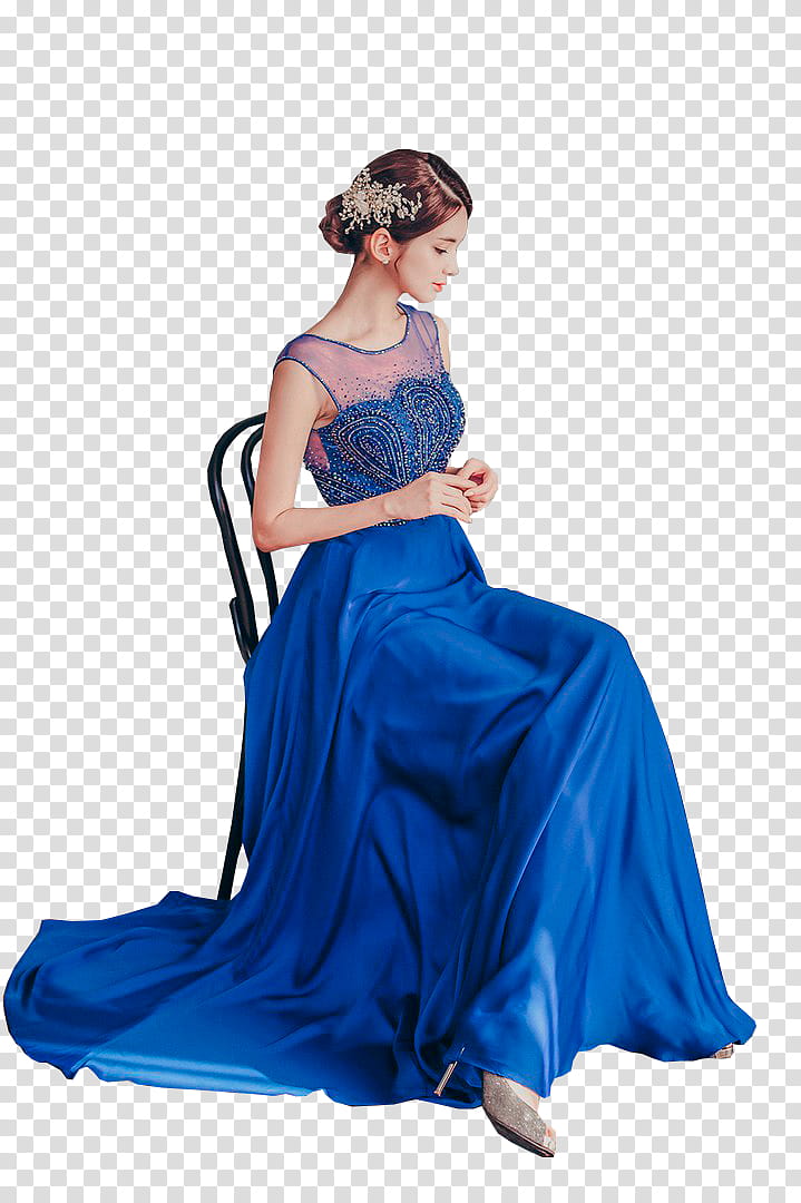 YEON SIL, woman in blue dress sitting on chair transparent background PNG clipart