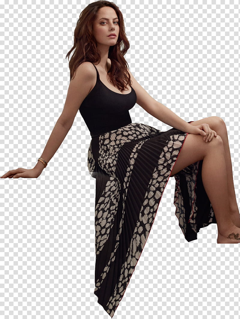 Kaya Scodelario, women's black and gray sleeveless dress transparent background PNG clipart