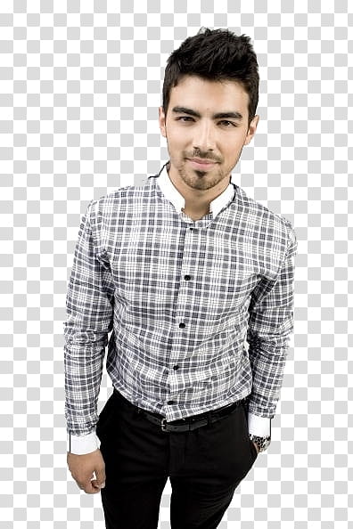 JONAS, man in gray and white plaid flannel shirt transparent background PNG clipart