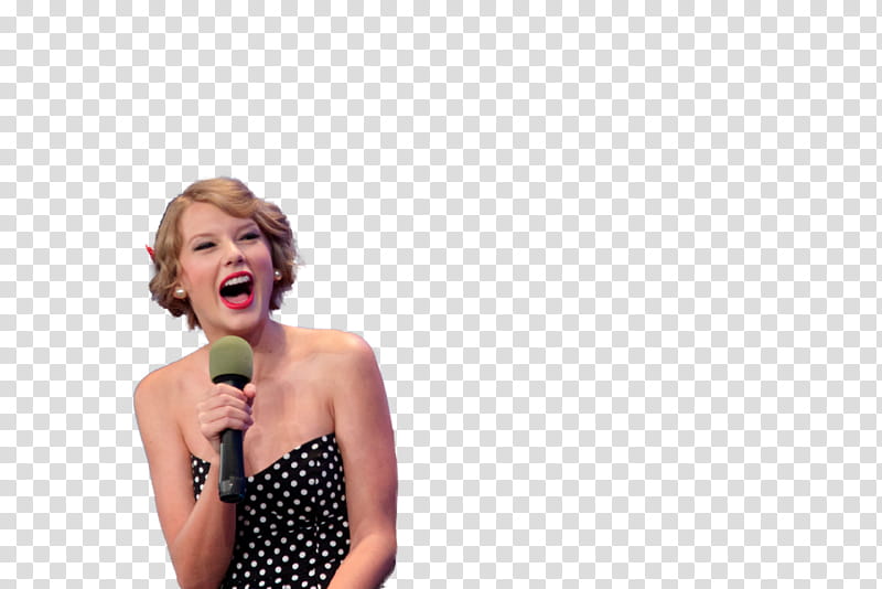TaylorSwift, laughing Taylor Swift holding microphone transparent background PNG clipart