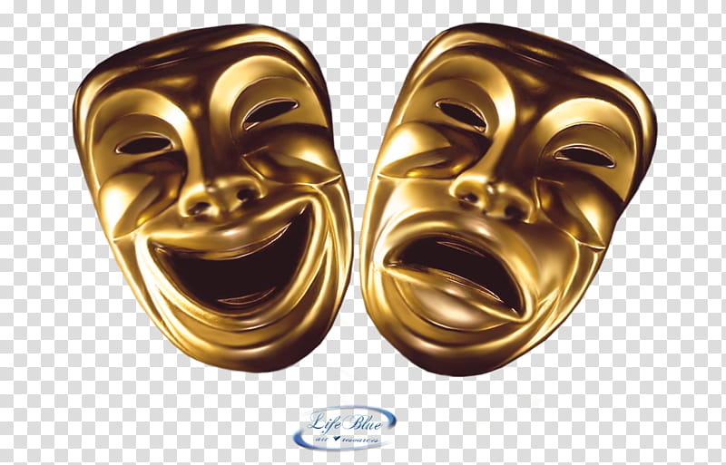 Comedy and tragedy mask, two gold masks transparent background PNG clipart