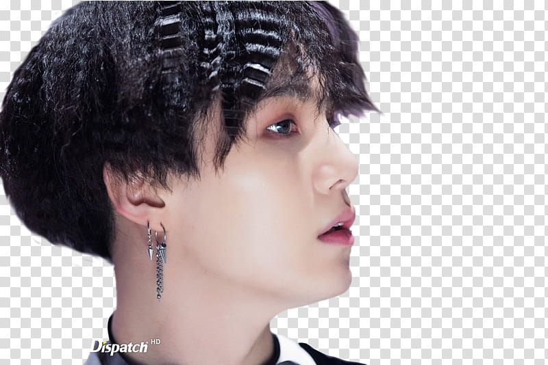 MIN YOONGI BTS, man wearing silver-colored earring transparent background PNG clipart
