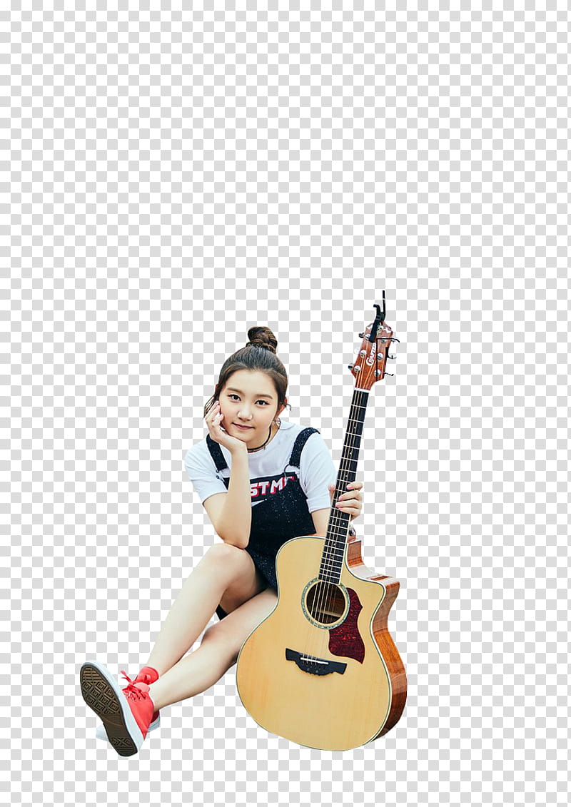girl holding cutaway acoustic guitar transparent background PNG clipart