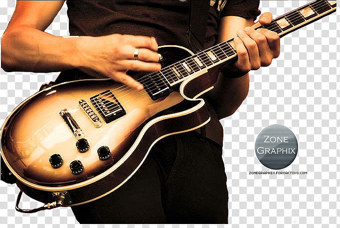 person standing and playing brown and black electric guitar transparent background PNG clipart