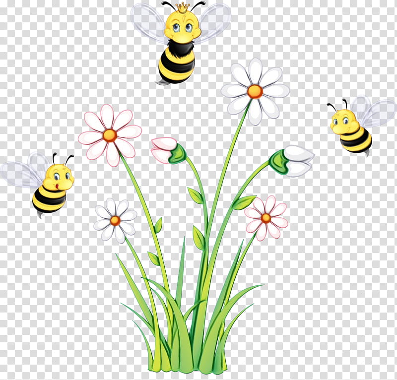 Bumblebee, Watercolor, Paint, Wet Ink, Honeybee, Flower, Yellow, Plant transparent background PNG clipart