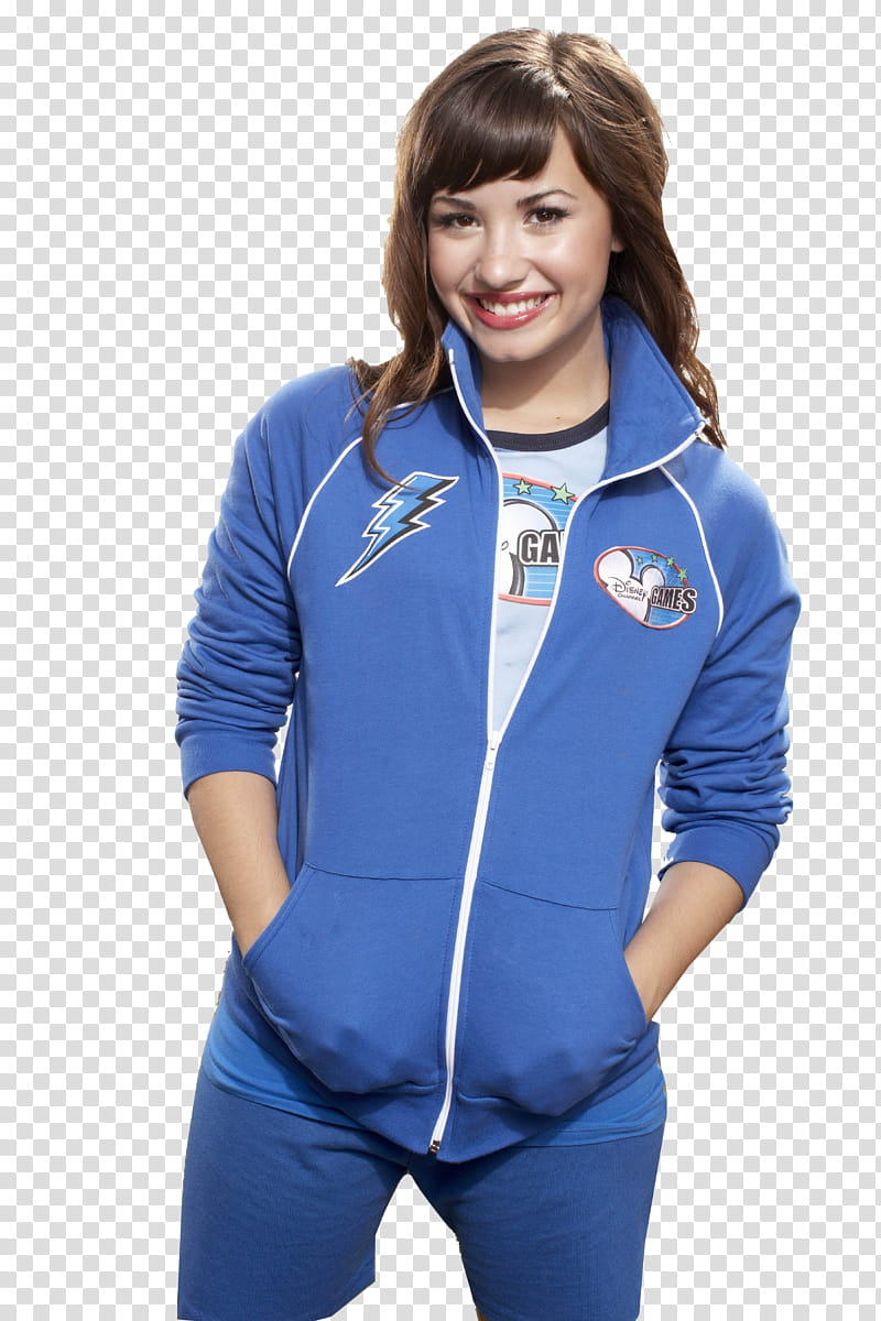 Demi Lovato, women's blue full-zip jacket transparent background PNG clipart