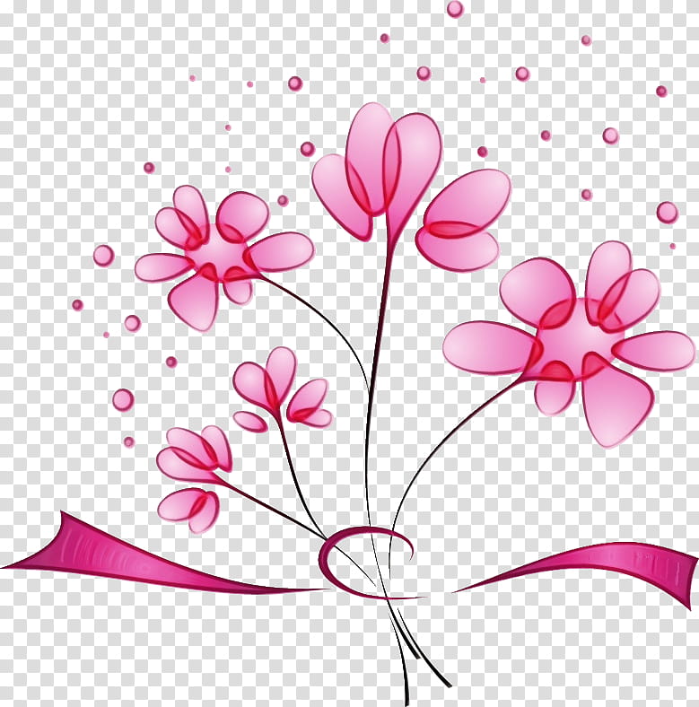 Cherry blossom, Bunch Flower Cartoon, Watercolor, Paint, Wet Ink, Pink, Heart, Pedicel transparent background PNG clipart