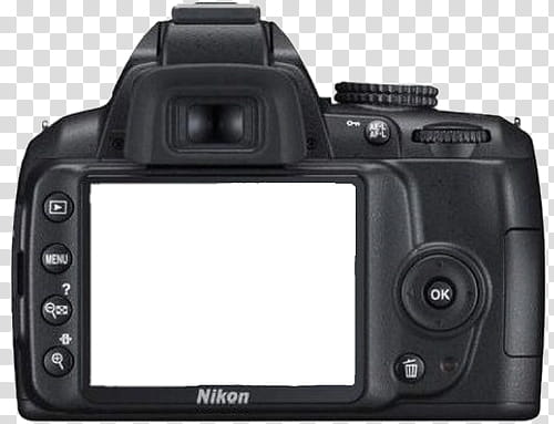 black Nikon DSLR camera transparent background PNG clipart