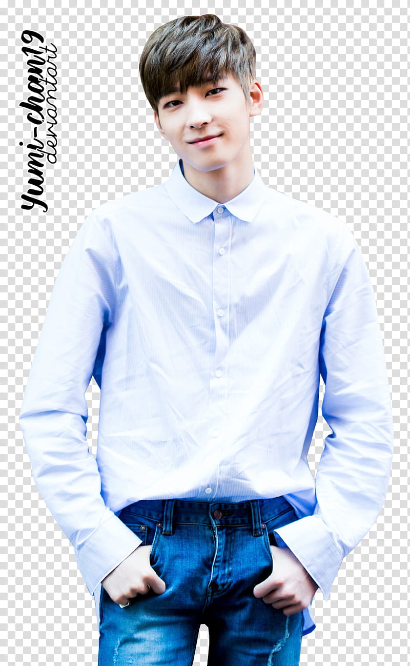 Wonwoo, man in white dress shirt smiling transparent background PNG clipart