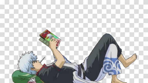 sakata gintoki gintama, male lying on floor while reading book illustration transparent background PNG clipart