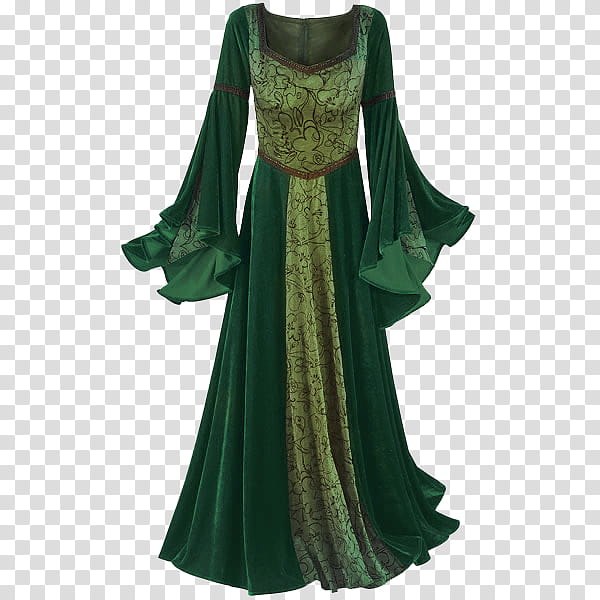 LONG DRESS, women's green medieval velvet dress transparent background PNG clipart