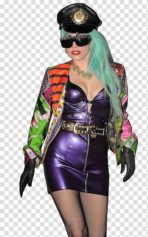 Lady Gaga , woman wearing multicolored cardigan and peaked cap transparent background PNG clipart