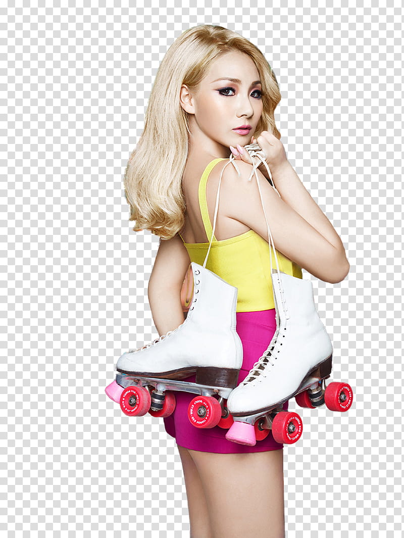 CL MAYBELLINE NEW YORK  HQ RENDER , woman holding white and red roller skates transparent background PNG clipart