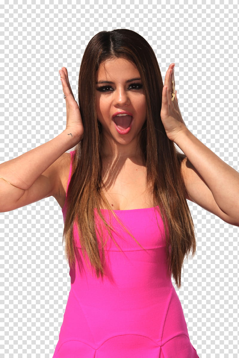 da parte del  watchers, Selena Gomez wearing pink top transparent background PNG clipart