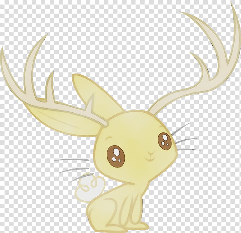 head cartoon deer horn antler, Watercolor, Paint, Wet Ink, Nose, Yellow, Tail transparent background PNG clipart
