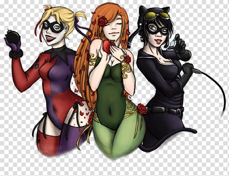 Gotham Girls, three Marvel Harlequin, Poison Ivy, and Catwoman art transparent background PNG clipart