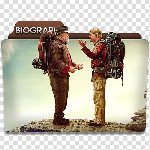 Movie Genres Folders, two men facing each other while carrying hiking back transparent background PNG clipart