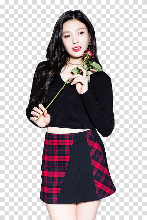 Red Velvet Reveluv Baby, Red Velvet Joy holding flower transparent background PNG clipart