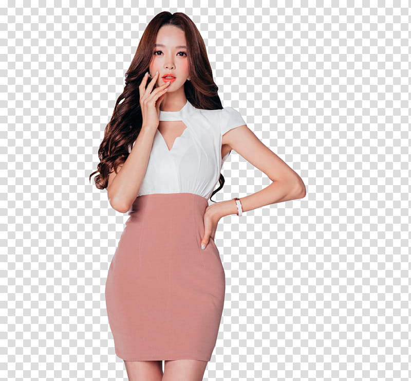 PARK SOO YEON, woman in white keyhole necklien blouse and pink skirt transparent background PNG clipart