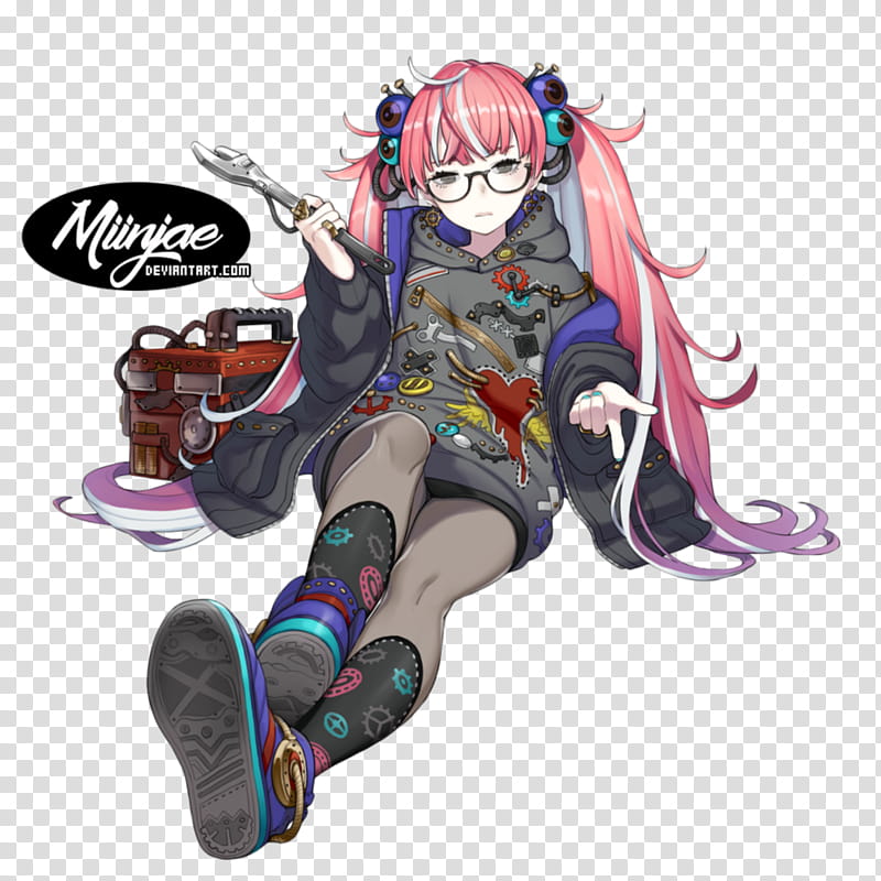 Render: Mechanical girl, pink haired woman anime character transparent background PNG clipart