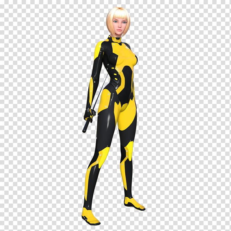 Female Warrior, yellow-haired woman in black and yellow long-sleeved jumpsuit transparent background PNG clipart