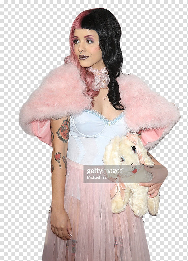 Melanie Martinez , woman in pink fur coat transparent background PNG clipart